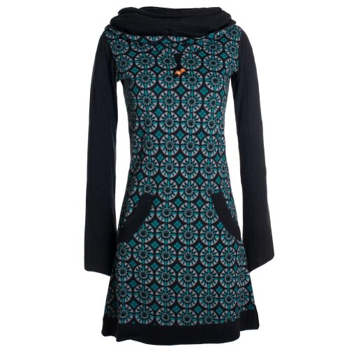 Vishes Langarm Damen Shirt Kleid Schalkragen Bedruckt 70er 80er Retro schwarz 48