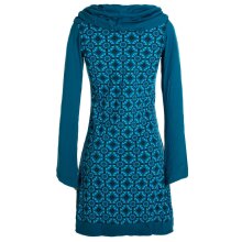 Vishes Langarm Damen Shirt Kleid Schalkragen Bedruckt 70er 80er Retro türkis 38