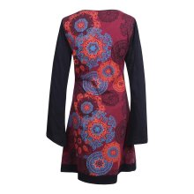Vishes - Langarm Damen Lagen-Look Jersey-Kleid Mandalas V-Ausschnitt dunkelrot 48