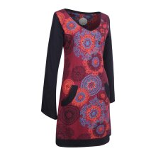 Vishes - Langarm Damen Lagen-Look Jersey-Kleid Mandalas V-Ausschnitt dunkelrot 48