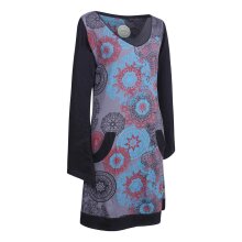 Vishes - Langarm Damen Lagen-Look Jersey-Kleid Mandalas V-Ausschnitt grau 40-42