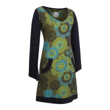 Vishes - Langarm Damen Lagen-Look Jersey-Kleid Mandalas V-Ausschnitt olive 40-42