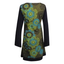 Vishes - Langarm Damen Lagen-Look Jersey-Kleid Mandalas V-Ausschnitt olive 46