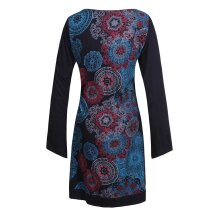 Vishes - Langarm Damen Lagen-Look Jersey-Kleid Mandalas V-Ausschnitt schwarz 38