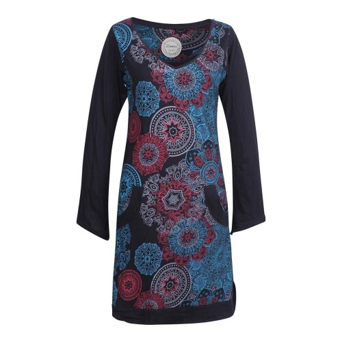 Vishes - Langarm Damen Lagen-Look Jersey-Kleid Mandalas V-Ausschnitt schwarz 46