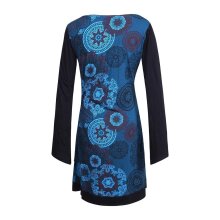 Vishes - Langarm Damen Lagen-Look Jersey-Kleid Mandalas V-Ausschnitt türkis 44-46