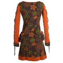 Vishes Langarm Damen Shirt Kleid Blumenkleid Hippie Bedruckt 70er 80er braun 36