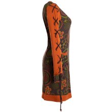 Vishes Langarm Damen Shirt Kleid Blumenkleid Hippie Bedruckt 70er 80er braun 36