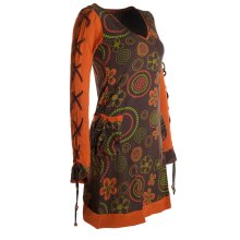 Vishes Langarm Damen Shirt Kleid Blumenkleid Hippie Bedruckt 70er 80er braun 36