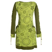Vishes Langarm Damen Shirt Kleid Blumenkleid Hippie Bedruckt 70er 80er hellgrün 40-42
