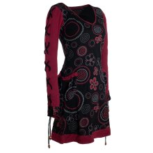 Vishes Langarm Damen Shirt Kleid Blumenkleid Hippie Bedruckt 70er 80er schwarz 38