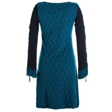 Vishes Damen Blumenkleid Langarm Shirtkleid Baumwollkleid mit Schnüren türkis 42