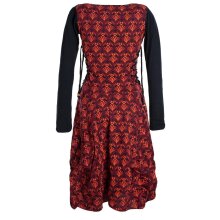 Vishes Langarm Damen Jersey-Kleid Blumenkleid Schnürung V-Ausschnitt dunkelrot 36-38