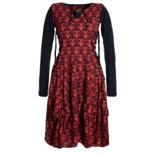 Vishes Langarm Damen Jersey-Kleid Blumenkleid Schnürung V-Ausschnitt dunkelrot 40