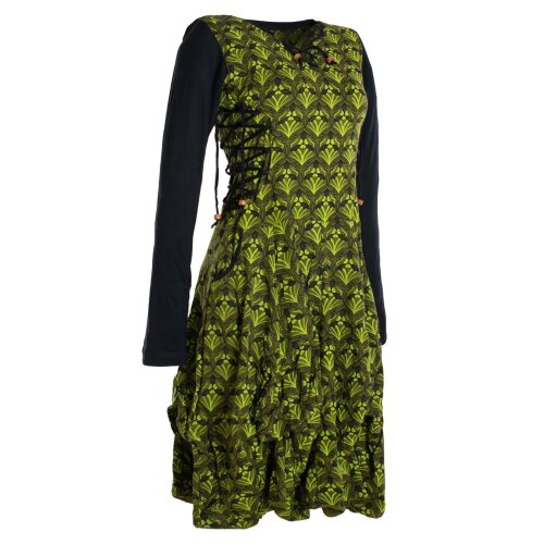 Vishes Langarm Damen Jersey-Kleid Blumenkleid Schnürung V-Ausschnitt olive 48