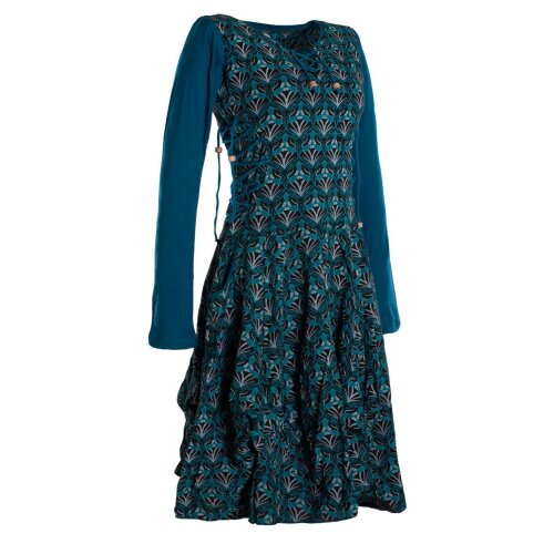 Vishes Langarm Damen Jersey-Kleid Blumenkleid Schnürung V-Ausschnitt schwarz 40