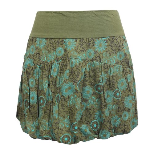 Vishes - Damen kurzer Ballon-Rock aus Baumwoll-Jersey mit Blumen-Druck und Taschen olive 46-48