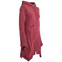 Vishes - Damen Fleecemantel Cardigan Zipfelkapuzenjacke Hooded Fleece Strickjacke dunkelrot 32