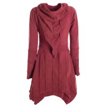 Vishes - Damen Fleecemantel Cardigan Zipfelkapuzenjacke Hooded Fleece Strickjacke dunkelrot 34-36