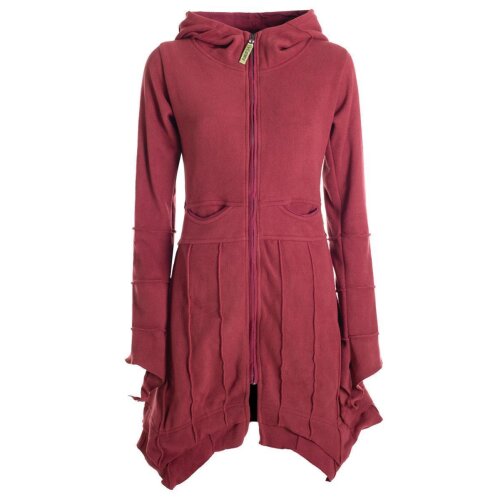 Vishes - Damen Fleecemantel Cardigan Zipfelkapuzenjacke Hooded Fleece Strickjacke dunkelrot 38