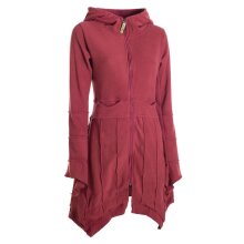 Vishes - Damen Fleecemantel Cardigan Zipfelkapuzenjacke Hooded Fleece Strickjacke dunkelrot 38