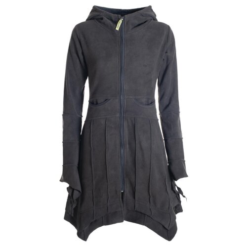 Vishes - Damen Fleecemantel Cardigan Zipfelkapuzenjacke Hooded Fleece Strickjacke schwarz 40-42