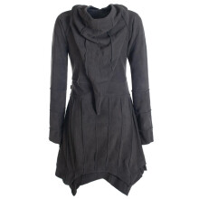 Vishes - Damen Fleecemantel Cardigan Zipfelkapuzenjacke Hooded Fleece Strickjacke schwarz 44-46