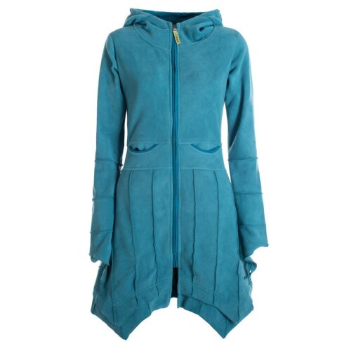 Vishes - Damen Fleecemantel Cardigan Zipfelkapuzenjacke Hooded Fleece Strickjacke türkis 34