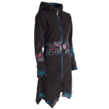 Vishes - Damen Mantel Fleecemantel Cardigan Zipfelkapuzenjacke Hooded Fleece Strickjacke schwarz 42