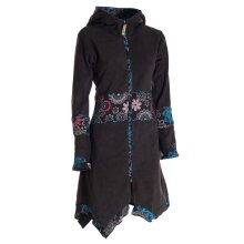 Vishes - Damen Mantel Fleecemantel Cardigan Zipfelkapuzenjacke Hooded Fleece Strickjacke schwarz 42