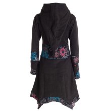 Vishes - Damen Mantel Fleecemantel Cardigan Zipfelkapuzenjacke Hooded Fleece Strickjacke schwarz 44