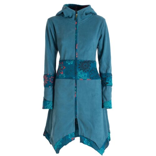 Vishes - Damen Mantel Fleecemantel Cardigan Zipfelkapuzenjacke Hooded Fleece Strickjacke türkis 36
