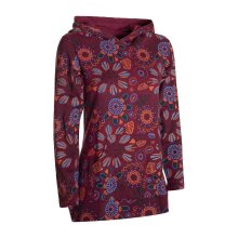 Vishes - Langarm Damen Hoodie Baumwoll Kapuzenshirt Blumenshirt mit Blumen Druck und Kängurutasche dunkelrot 42
