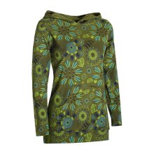 Vishes - Langarm Damen Hoodie Baumwoll Kapuzenshirt Blumenshirt mit Blumen Druck und Kängurutasche olive 42