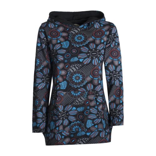 Vishes - Langarm Damen Hoodie Baumwoll Kapuzenshirt Blumenshirt mit Blumen Druck und Kängurutasche schwarz 46