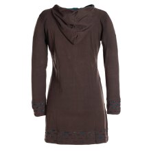 Vishes - Damen Kapuzenkleid Sweatkleid Hoodie-Kleid Langarm Baumwollkleid mit Kapuze Cutwork braun 40-42