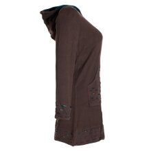 Vishes - Damen Kapuzenkleid Sweatkleid Hoodie-Kleid Langarm Baumwollkleid mit Kapuze Cutwork braun 40-42