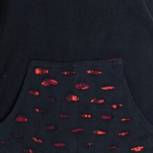 Vishes - Damen Kapuzenkleid Sweatkleid Hoodie-Kleid Langarm Baumwollkleid mit Kapuze Cutwork schwarz-dunkelrot 42