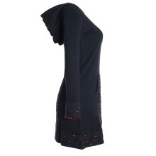 Vishes - Damen Kapuzenkleid Sweatkleid Hoodie-Kleid Langarm Baumwollkleid mit Kapuze Cutwork schwarz-dunkelrot 42