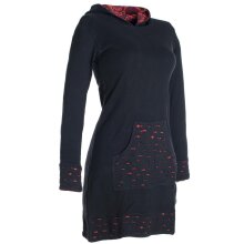 Vishes - Damen Kapuzenkleid Sweatkleid Hoodie-Kleid Langarm Baumwollkleid mit Kapuze Cutwork schwarz-dunkelrot 42