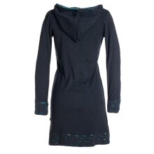 Vishes - Damen Kapuzenkleid Sweatkleid Hoodie-Kleid Langarm Baumwollkleid mit Kapuze Cutwork schwarz-türkis 40-42