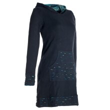 Vishes - Damen Kapuzenkleid Sweatkleid Hoodie-Kleid Langarm Baumwollkleid mit Kapuze Cutwork schwarz-türkis 40-42