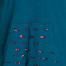 Vishes - Damen Kapuzenkleid Sweatkleid Hoodie-Kleid Langarm Baumwollkleid mit Kapuze Cutwork türkis 32