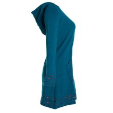 Vishes - Damen Kapuzenkleid Sweatkleid Hoodie-Kleid Langarm Baumwollkleid mit Kapuze Cutwork türkis 32