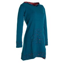 Vishes - Damen Kapuzenkleid Sweatkleid Hoodie-Kleid Langarm Baumwollkleid mit Kapuze Cutwork türkis 32