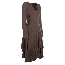 Vishes Langes Langarm Damen Kleid Bio-Baumwolle Einfarbig mit Schnürung V-Ausschnitt braun 36