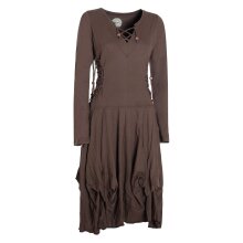 Vishes Langes Langarm Damen Kleid Bio-Baumwolle Einfarbig mit Schnürung V-Ausschnitt braun 36