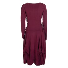 Vishes Langes Langarm Damen Kleid Bio-Baumwolle Einfarbig mit Schnürung V-Ausschnitt dunkelrot 38-40