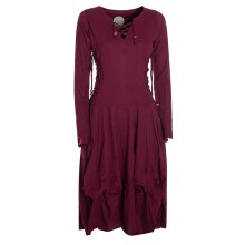 Vishes Langes Langarm Damen Kleid Bio-Baumwolle Einfarbig mit Schnürung V-Ausschnitt dunkelrot 42