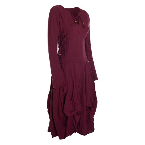 Vishes Langes Langarm Damen Kleid Bio-Baumwolle Einfarbig mit Schnürung V-Ausschnitt dunkelrot 44-46